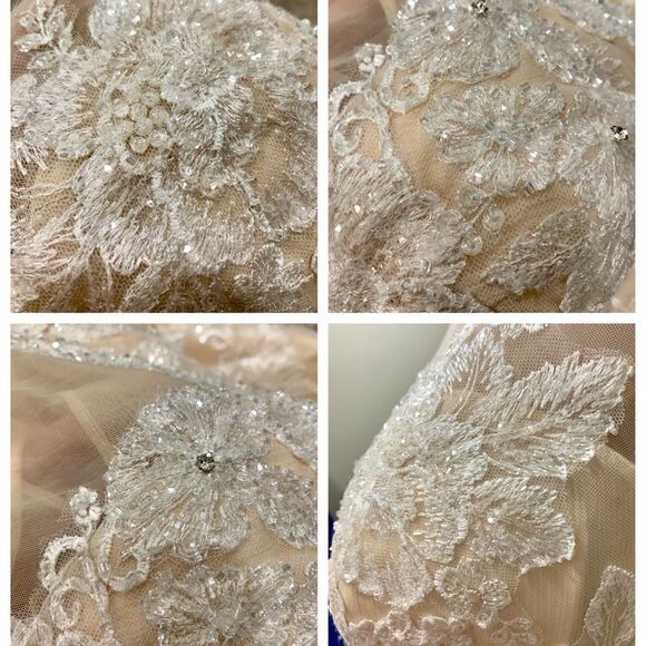 Custom Long Sleeves Embroidered Floral Lace With Sequins and Crystal Beads Gown - Picture 16 of 16